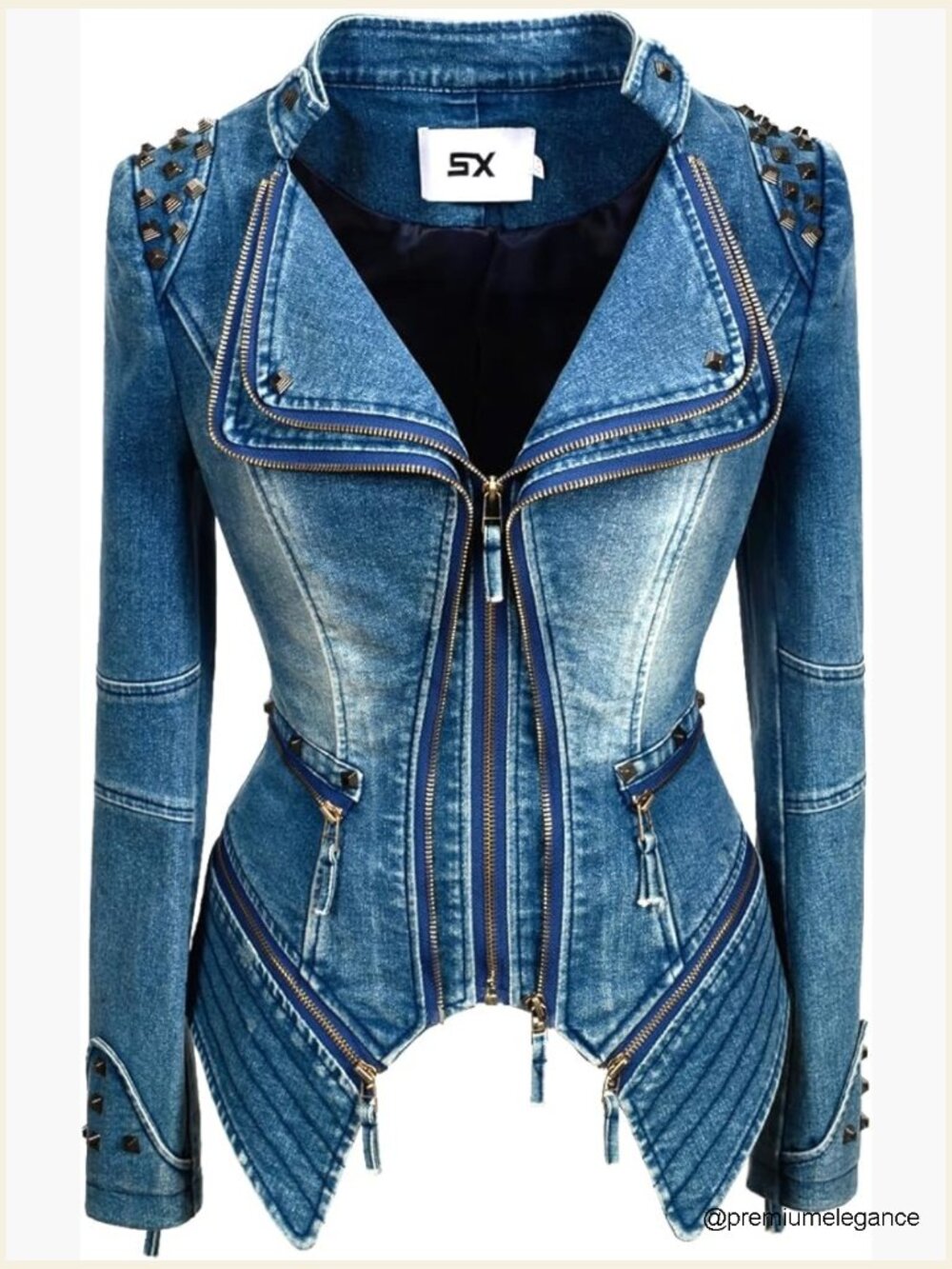 Faux Leather Moto Jacket With Rivet Details, Double Zipper, Dovetail Design